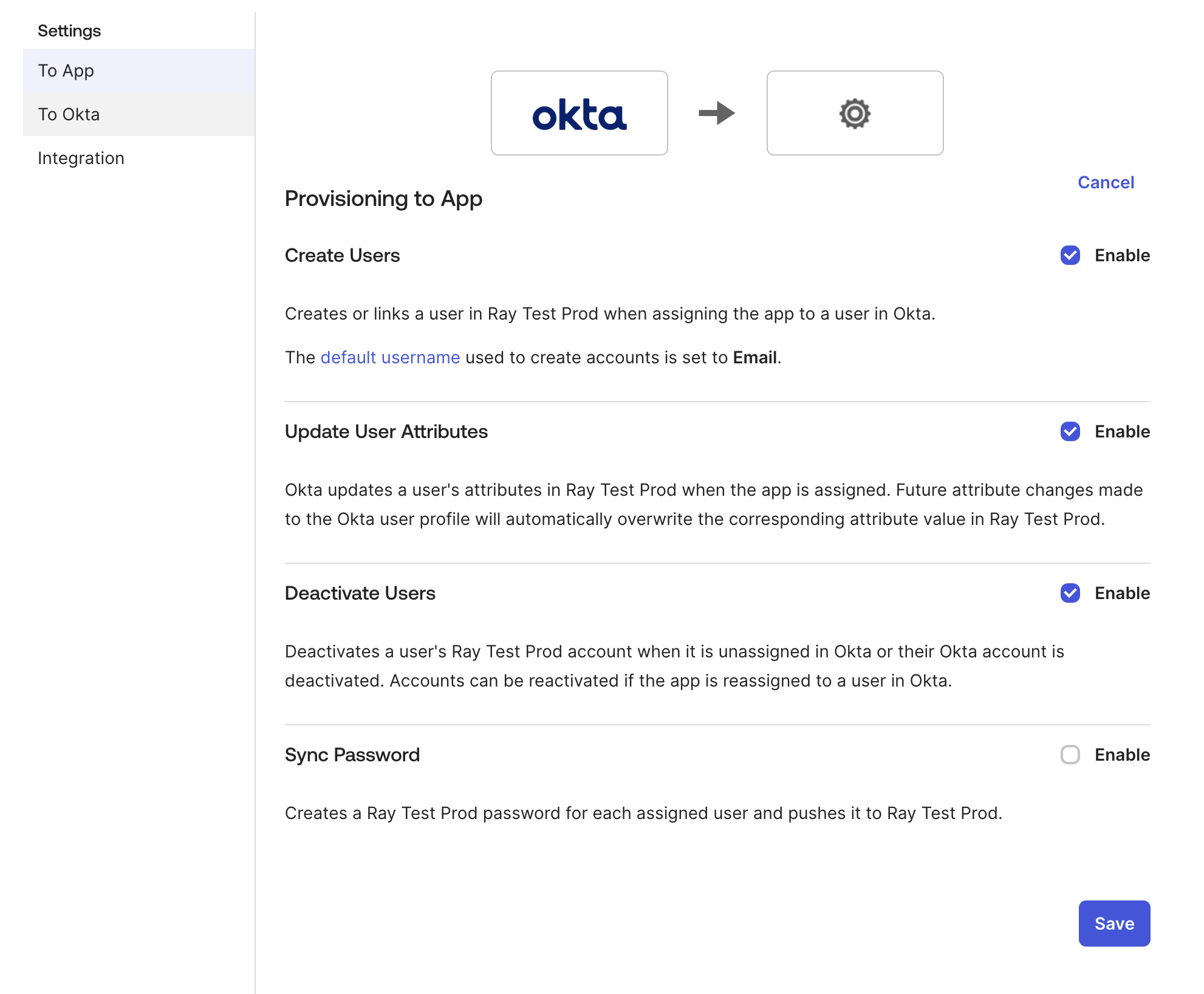 Enable SCIM provisioning actions for users