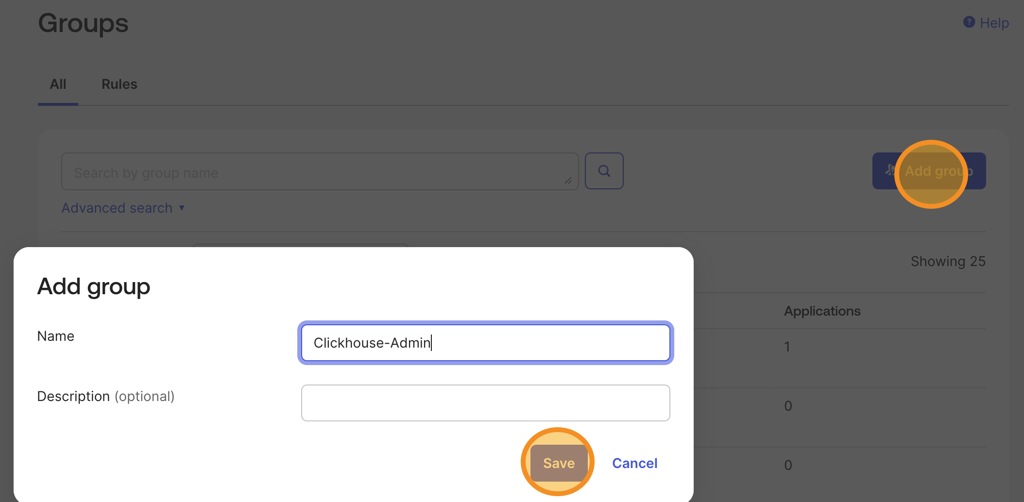 Create a new group in Okta